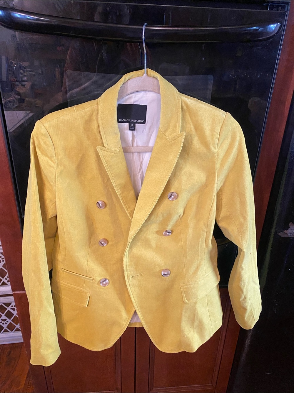 Banana Republic womens Yellow Double-Breasted Velvet Blazer